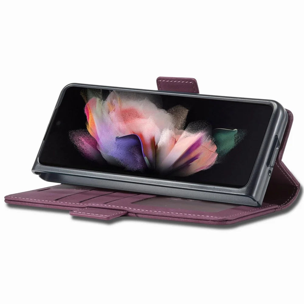 FORWENW F3-Series For Samsung Galaxy Z Fold4 5G Shockproof PU Leather Phone Case Wallet Stand Mobile Phone Flip Cover - Wine Red - 3