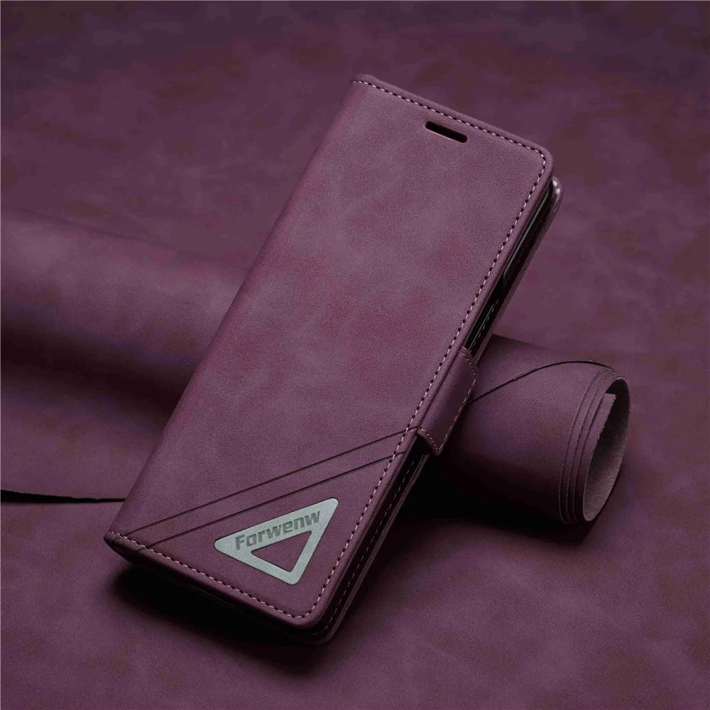 FORWENW F3-Series For Samsung Galaxy Z Fold4 5G Shockproof PU Leather Phone Case Wallet Stand Mobile Phone Flip Cover - Wine Red - 5