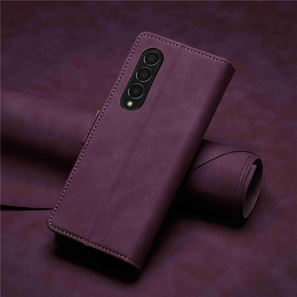 FORWENW F3-Series For Samsung Galaxy Z Fold4 5G Shockproof PU Leather Phone Case Wallet Stand Mobile Phone Flip Cover - Wine Red - 6