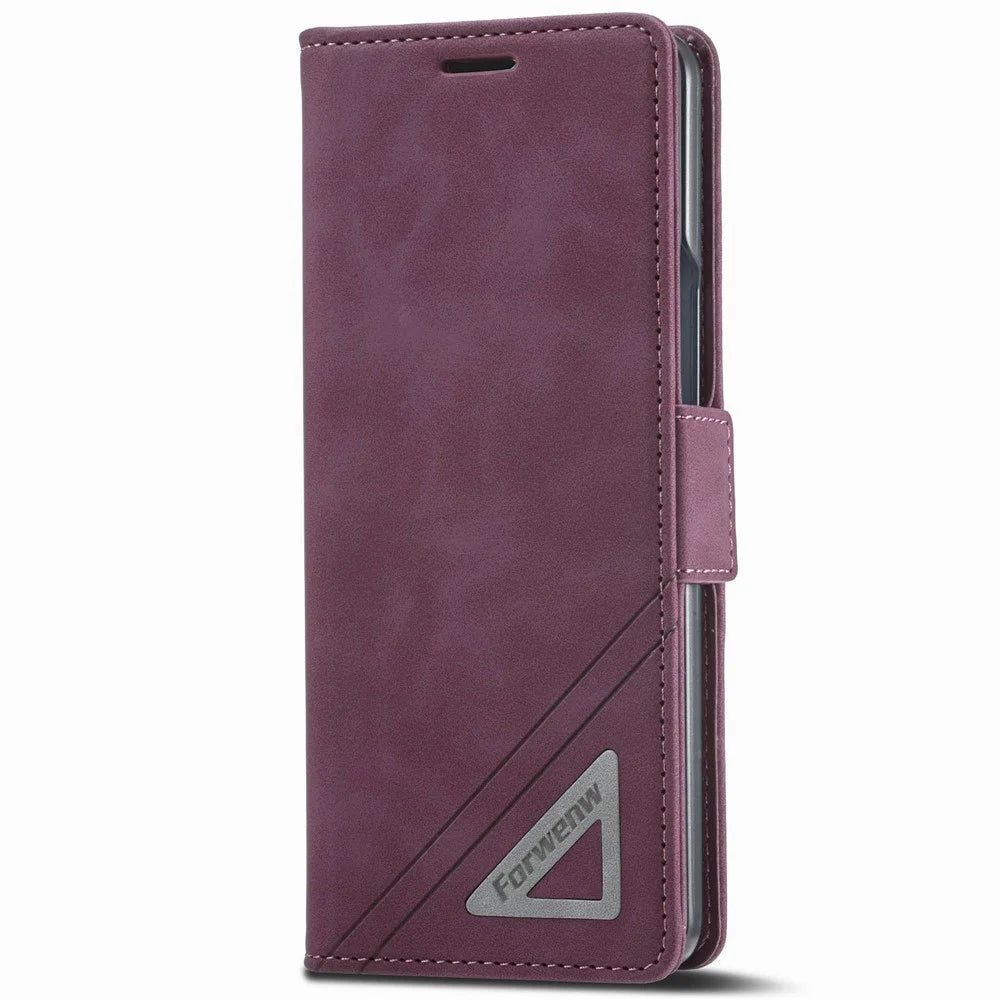 FORWENW F3-Series For Samsung Galaxy Z Fold4 5G Shockproof PU Leather Phone Case Wallet Stand Mobile Phone Flip Cover - Wine Red - 7