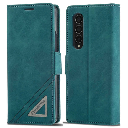 FORWENW F3-Series For Samsung Galaxy Z Fold3 5G Anti-fall Flip Wallet Case PU Leather Protective Cover with Stand Phone Shell - Cyan - 1