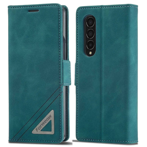 FORWENW F3-Series For Samsung Galaxy Z Fold3 5G Anti-fall Flip Wallet Case PU Leather Protective Cover with Stand Phone Shell - Cyan - 1