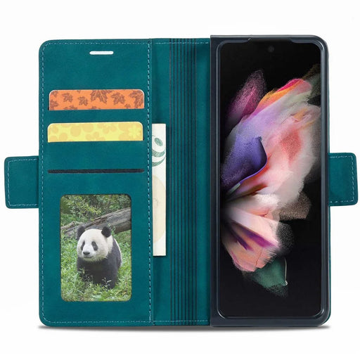 FORWENW F3-Series For Samsung Galaxy Z Fold3 5G Anti-fall Flip Wallet Case PU Leather Protective Cover with Stand Phone Shell - Cyan - 2