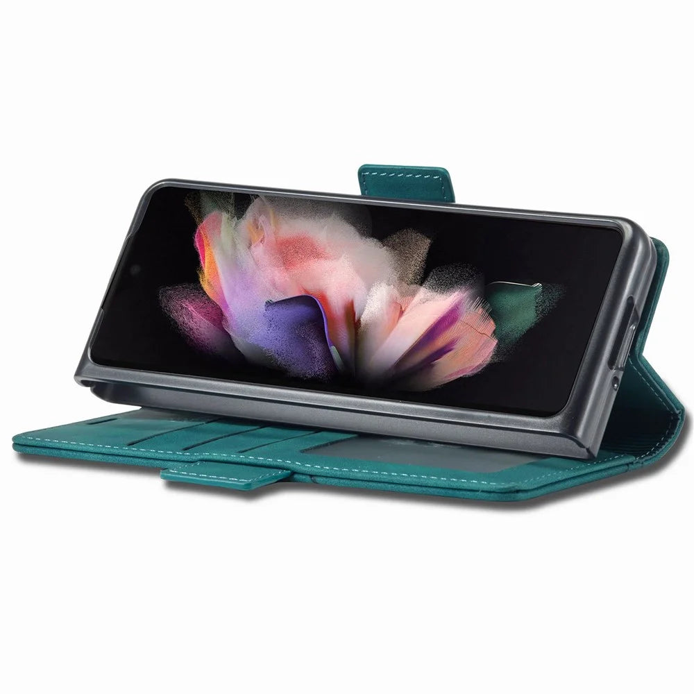 FORWENW F3-Series For Samsung Galaxy Z Fold3 5G Anti-fall Flip Wallet Case PU Leather Protective Cover with Stand Phone Shell - Cyan - 3