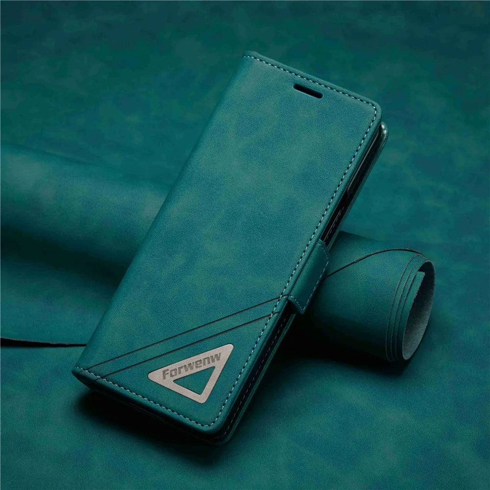 FORWENW F3-Series For Samsung Galaxy Z Fold3 5G Anti-fall Flip Wallet Case PU Leather Protective Cover with Stand Phone Shell - Cyan - 5