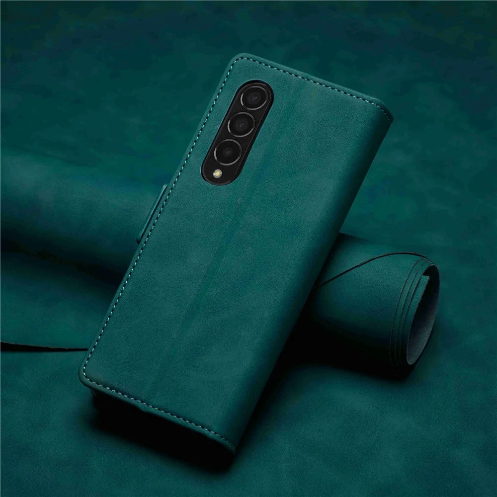 FORWENW F3-Series For Samsung Galaxy Z Fold3 5G Anti-fall Flip Wallet Case PU Leather Protective Cover with Stand Phone Shell - Cyan - 6