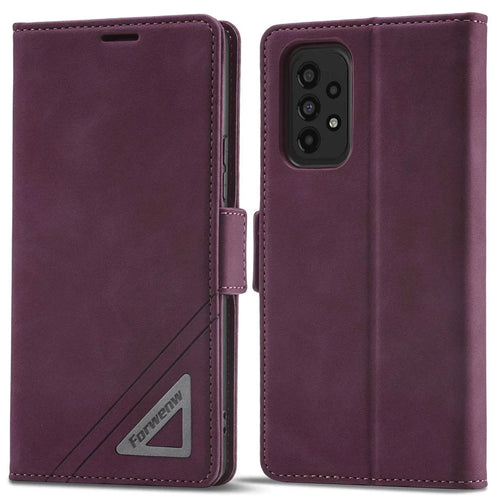 FORWENW F3-Series Phone Case For Samsung Galaxy A32 5G / M32 5G, Card Holder Shockproof Magnetic PU Leather Wallet Stand Protective Phone Cover - Wine Red - 1