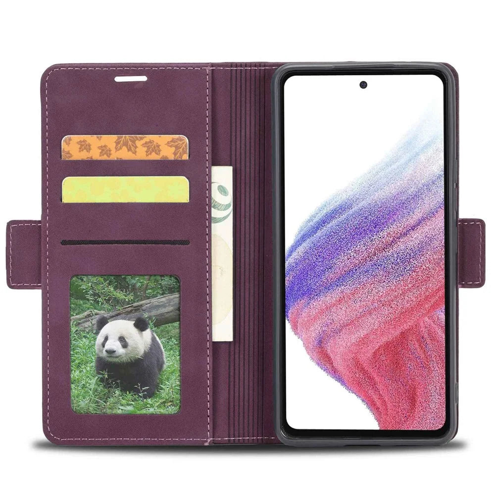 FORWENW F3-Series Phone Case For Samsung Galaxy A32 5G / M32 5G, Card Holder Shockproof Magnetic PU Leather Wallet Stand Protective Phone Cover - Wine Red - 2