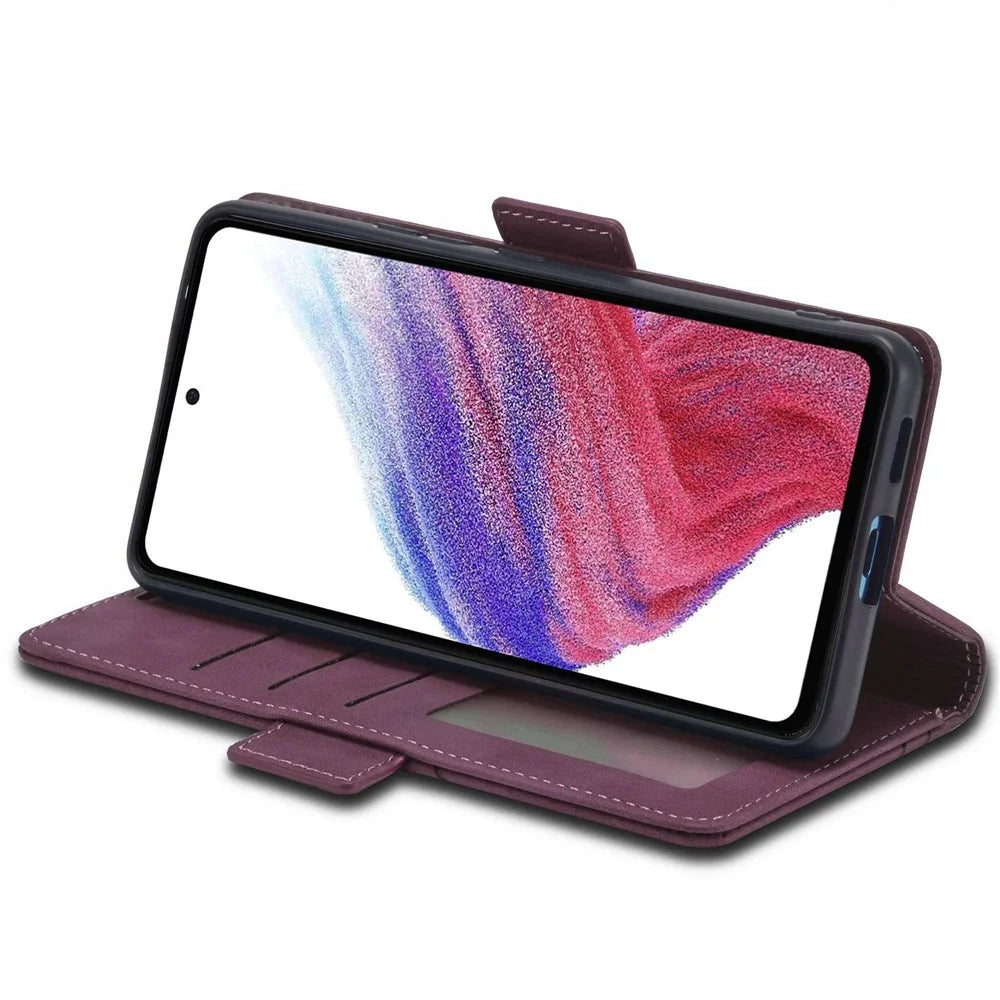FORWENW F3-Series Phone Case For Samsung Galaxy A32 5G / M32 5G, Card Holder Shockproof Magnetic PU Leather Wallet Stand Protective Phone Cover - Wine Red - 3