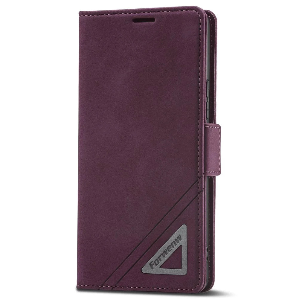 FORWENW F3-Series Phone Case For Samsung Galaxy A32 5G / M32 5G, Card Holder Shockproof Magnetic PU Leather Wallet Stand Protective Phone Cover - Wine Red - 7
