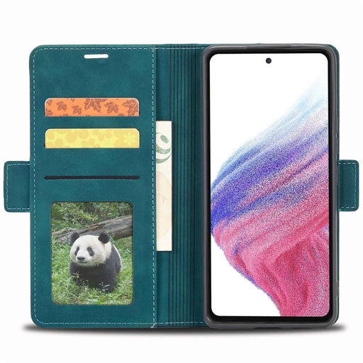 FORWENW F3-Series For Samsung Galaxy A32 4G (EU Version) Phone Case Card Holder Anti-wear Magnetic PU Leather Wallet Cover Stand Protective Phone Shell - Cyan - 2
