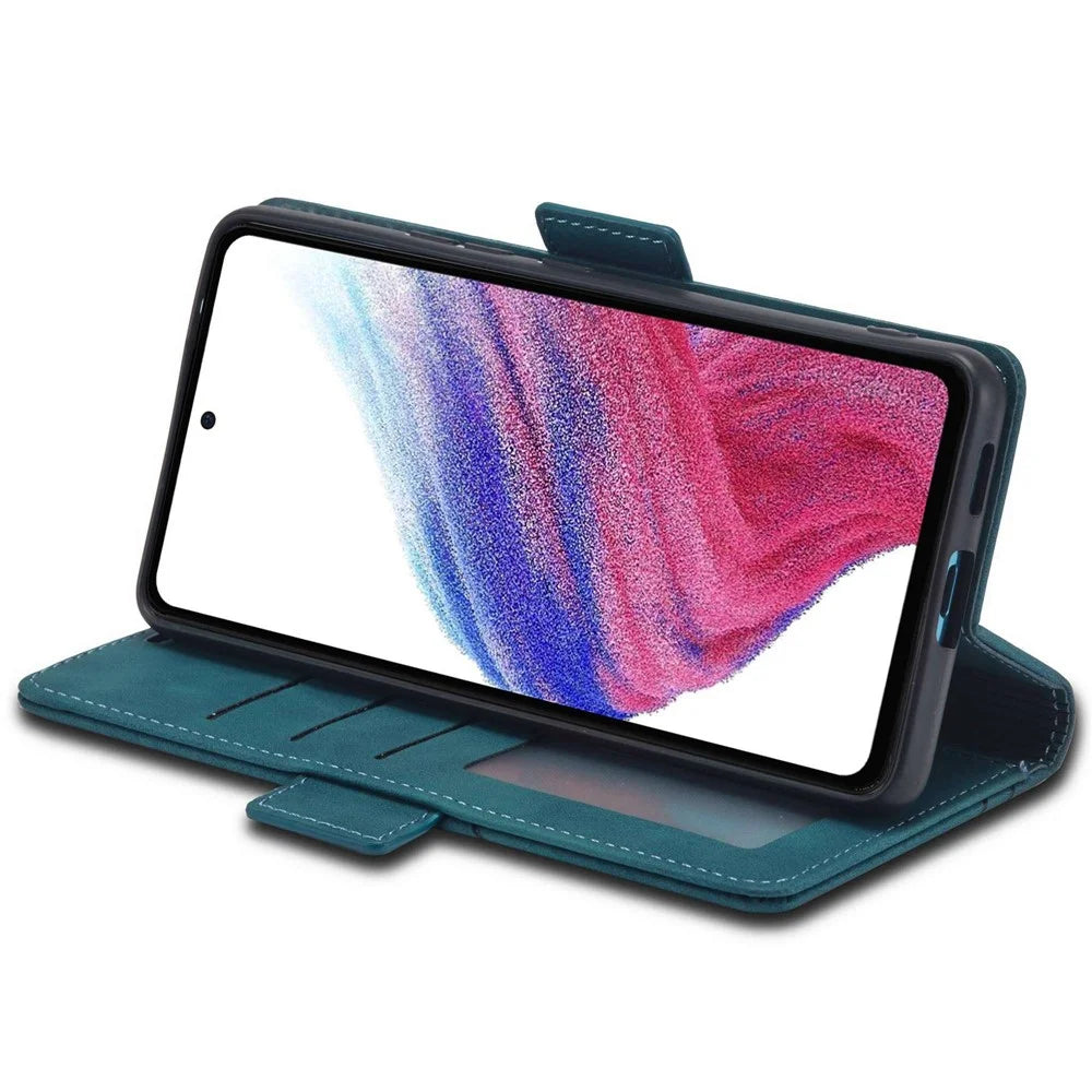 FORWENW F3-Series For Samsung Galaxy A32 4G (EU Version) Phone Case Card Holder Anti-wear Magnetic PU Leather Wallet Cover Stand Protective Phone Shell - Cyan - 3