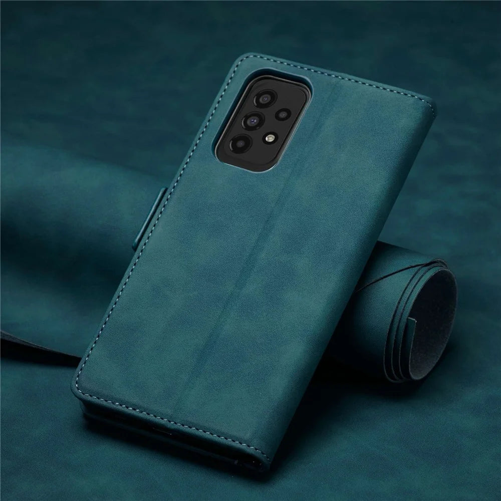 FORWENW F3-Series For Samsung Galaxy A32 4G (EU Version) Phone Case Card Holder Anti-wear Magnetic PU Leather Wallet Cover Stand Protective Phone Shell - Cyan - 6