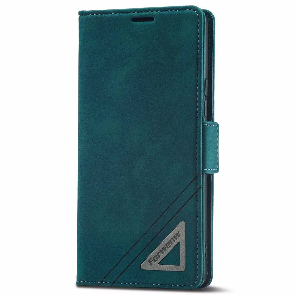 FORWENW F3-Series For Samsung Galaxy A32 4G (EU Version) Phone Case Card Holder Anti-wear Magnetic PU Leather Wallet Cover Stand Protective Phone Shell - Cyan - 7