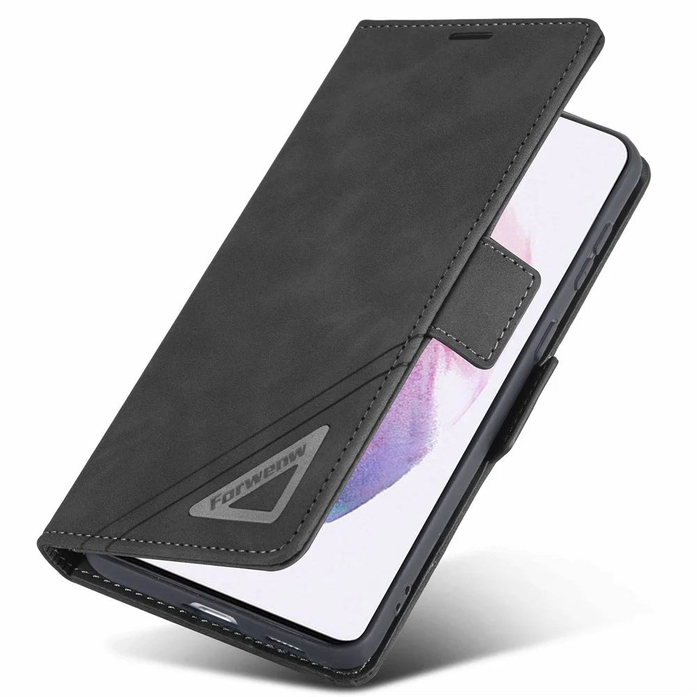 FORWENW F3-Series For Samsung Galaxy S21 FE 5G Phone Flip Leather Case Card Holder Wear-resistant Magnetic Wallet Cover Stand Protective Phone Shell - Black - 4