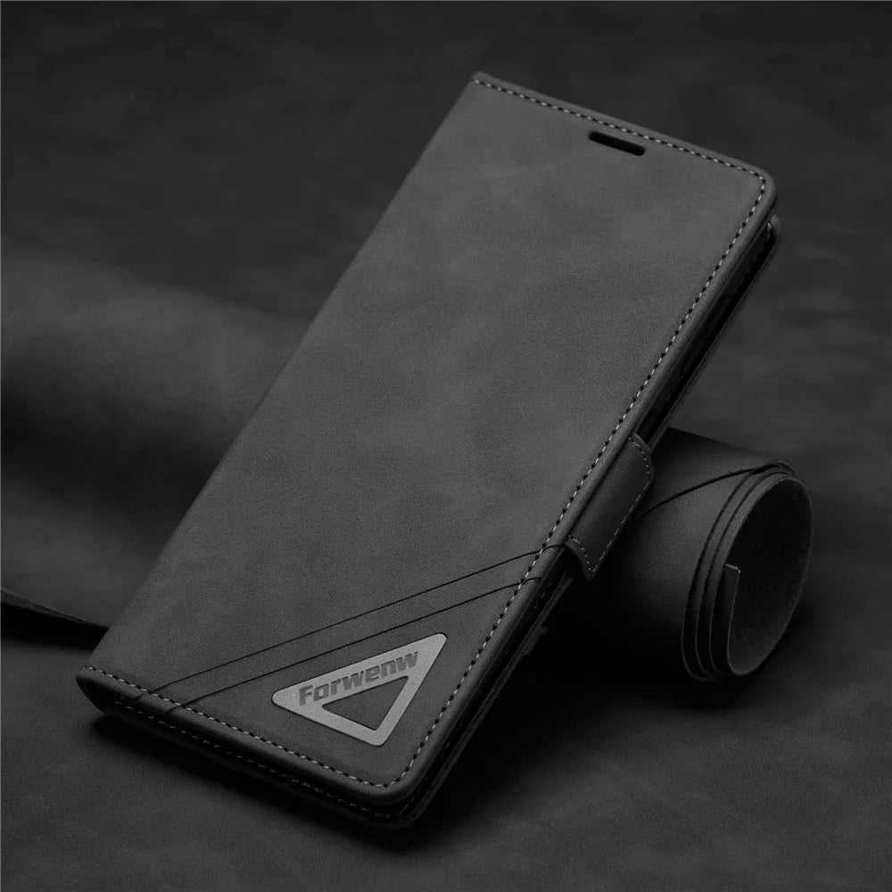 FORWENW F3-Series For Samsung Galaxy S21 FE 5G Phone Flip Leather Case Card Holder Wear-resistant Magnetic Wallet Cover Stand Protective Phone Shell - Black - 5