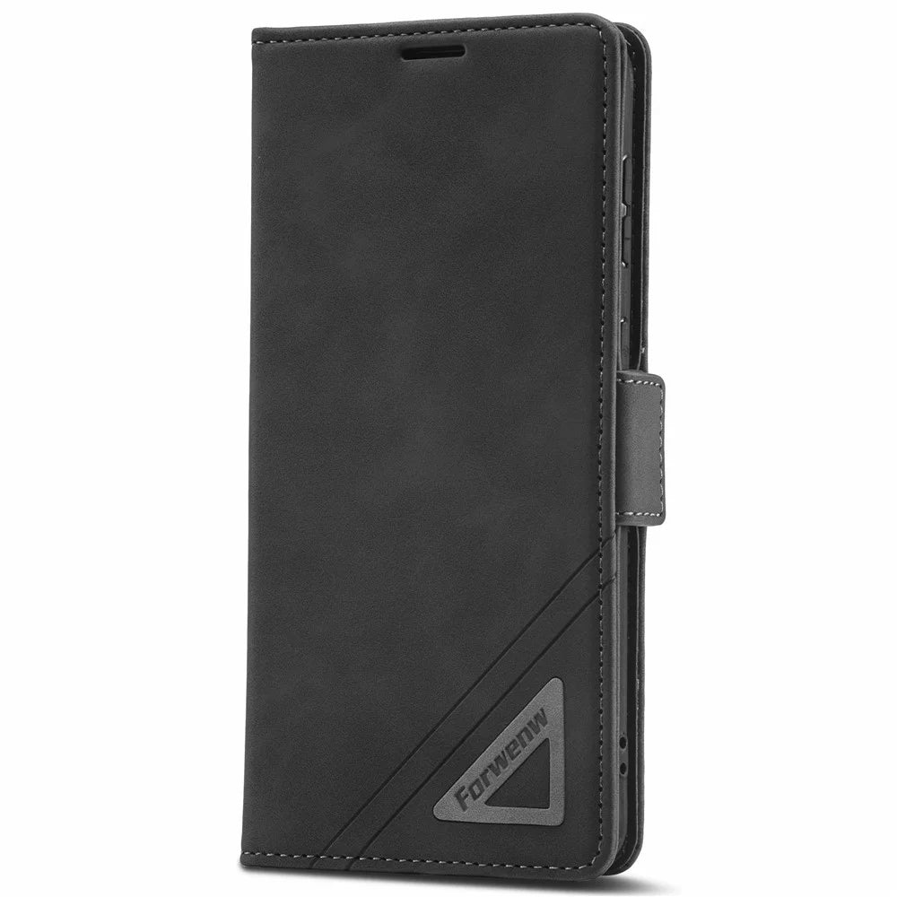 FORWENW F3-Series For Samsung Galaxy S21 FE 5G Phone Flip Leather Case Card Holder Wear-resistant Magnetic Wallet Cover Stand Protective Phone Shell - Black - 7