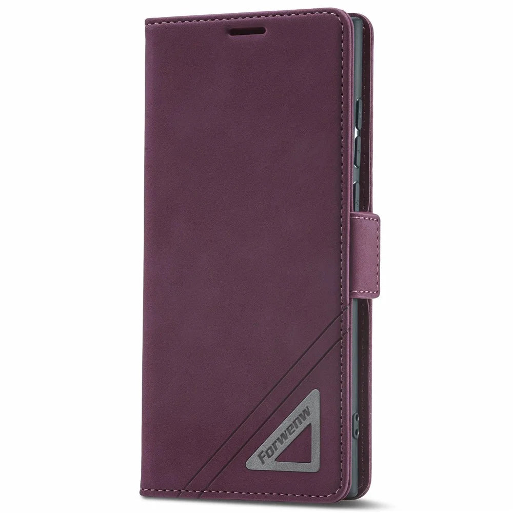 FORWENW F3-Series For Samsung Galaxy S22 Ultra 5G Drop-proof Phone Flip Leather Case Card Holder Anti-scratch Wallet Cover Stand Protective Phone Shell - Wine Red - 7