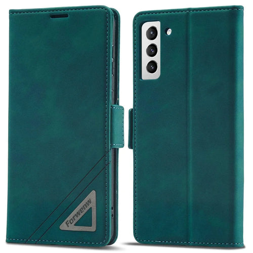 FORWENW F3-Series For Samsung Galaxy S22+ 5G Drop-proof Flip Wallet Case Card Holder PU Leather Mobile Phone Cover with Stand Protective Shell - Cyan - 1