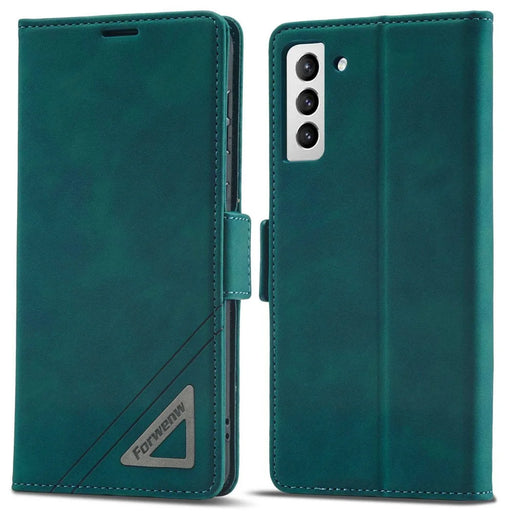 FORWENW F3-Series For Samsung Galaxy S22+ 5G Drop-proof Flip Wallet Case Card Holder PU Leather Mobile Phone Cover with Stand Protective Shell - Cyan - 1