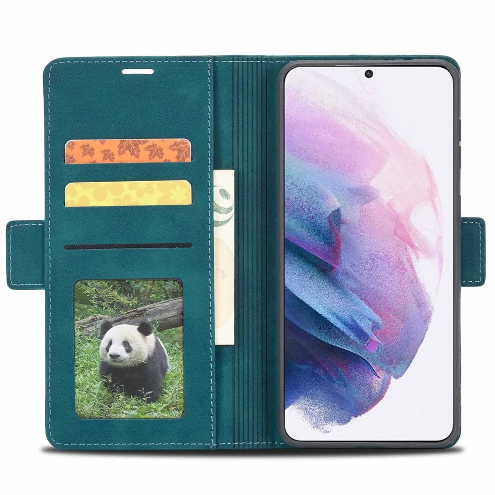 FORWENW F3-Series For Samsung Galaxy S22+ 5G Drop-proof Flip Wallet Case Card Holder PU Leather Mobile Phone Cover with Stand Protective Shell - Cyan - 2