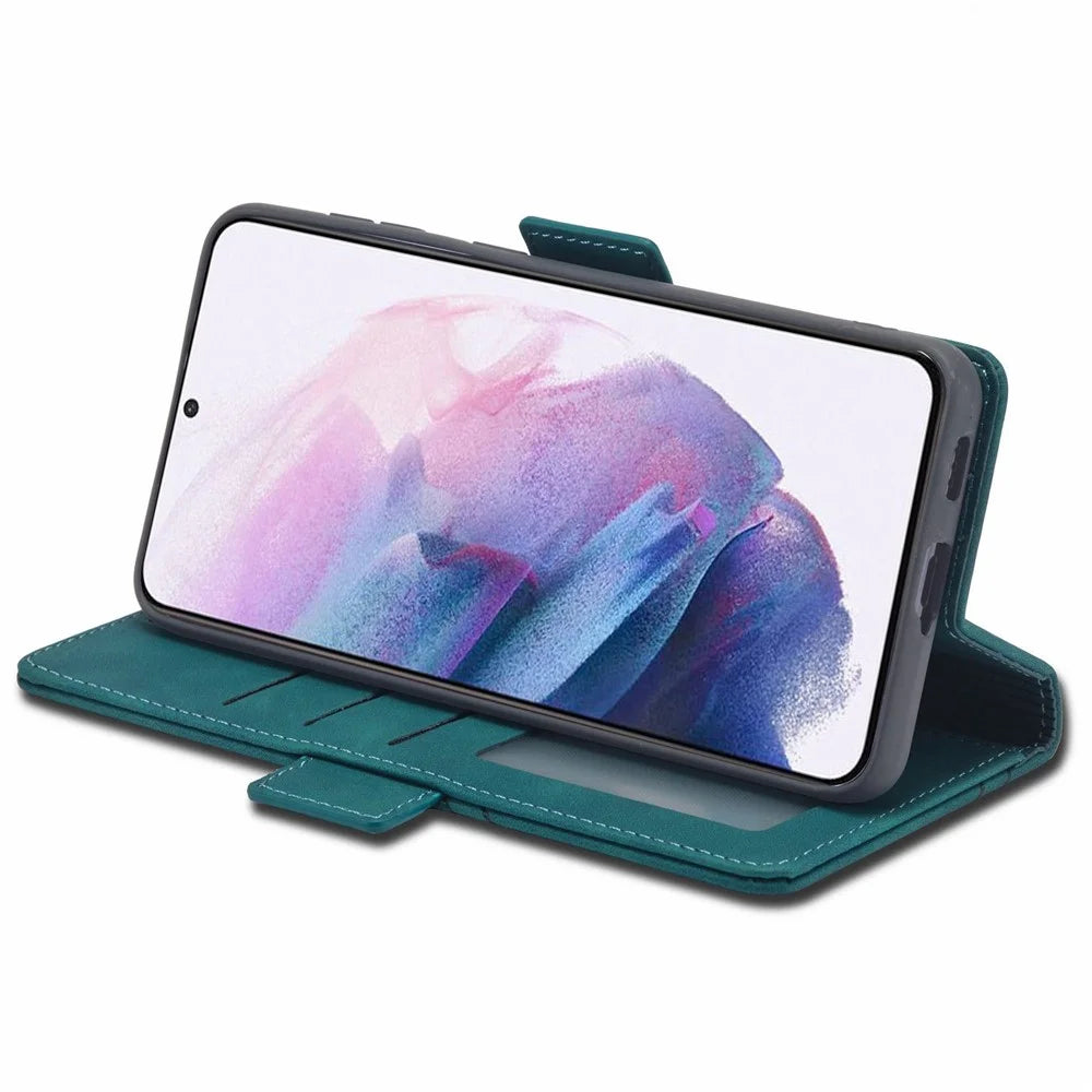 FORWENW F3-Series For Samsung Galaxy S22+ 5G Drop-proof Flip Wallet Case Card Holder PU Leather Mobile Phone Cover with Stand Protective Shell - Cyan - 3