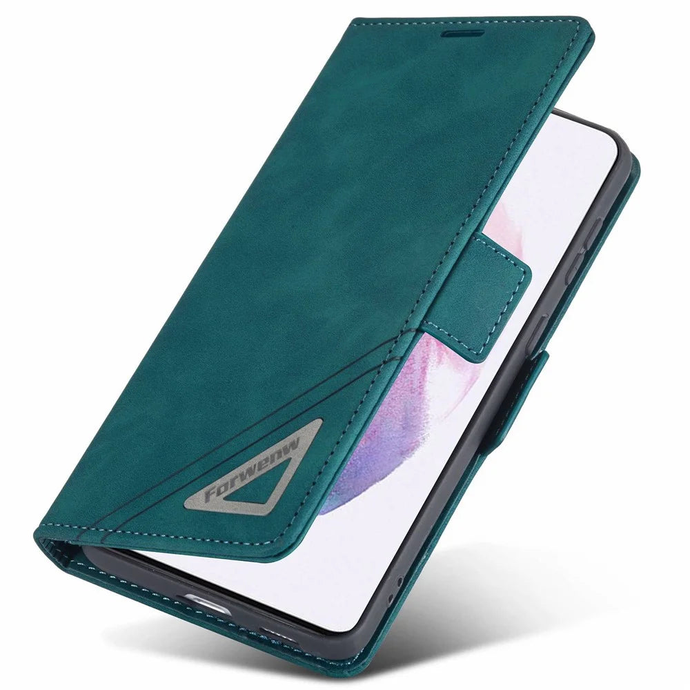 FORWENW F3-Series For Samsung Galaxy S22+ 5G Drop-proof Flip Wallet Case Card Holder PU Leather Mobile Phone Cover with Stand Protective Shell - Cyan - 4