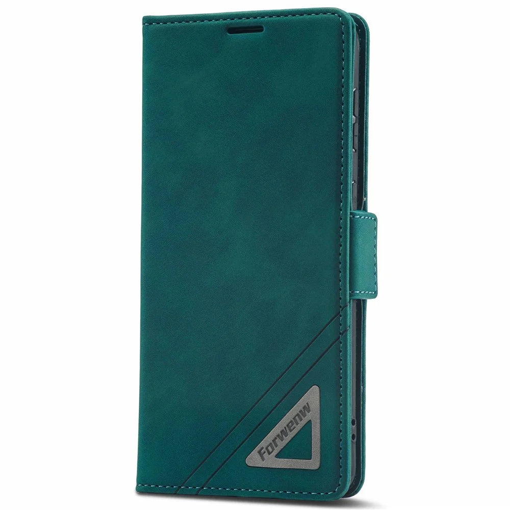 FORWENW F3-Series For Samsung Galaxy S22+ 5G Drop-proof Flip Wallet Case Card Holder PU Leather Mobile Phone Cover with Stand Protective Shell - Cyan - 7