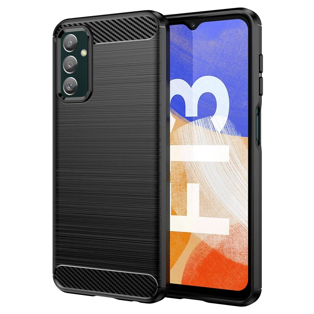 For Samsung Galaxy M13 4G / M13 (India) 4G / F13 4G / M23 5G / F23 5G Carbon Fiber Texture Soft TPU Case Drop-proof Brushed Phone Cover - Black - 1