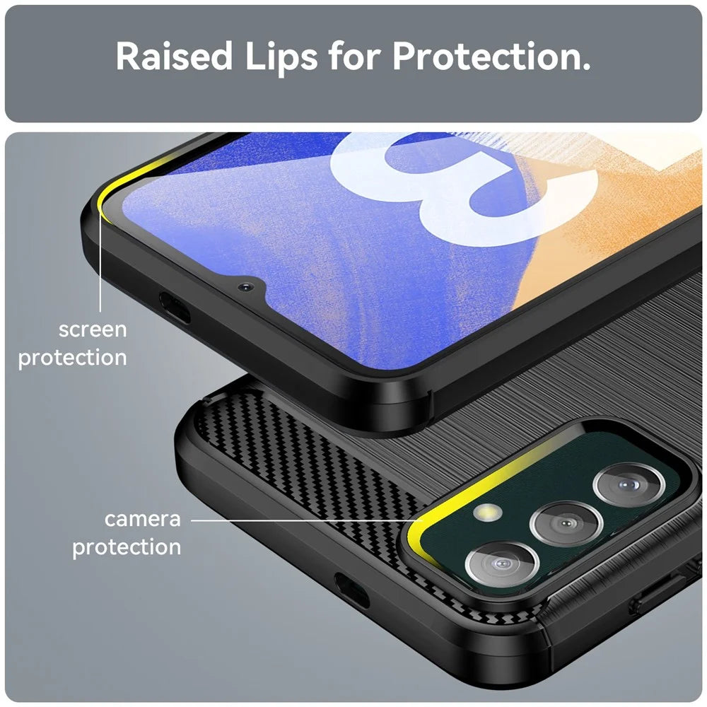 For Samsung Galaxy M13 4G / M13 (India) 4G / F13 4G / M23 5G / F23 5G Carbon Fiber Texture Soft TPU Case Drop-proof Brushed Phone Cover - Black - 6