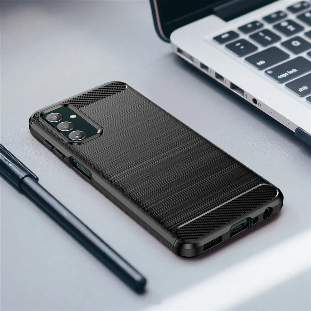 For Samsung Galaxy M13 4G / M13 (India) 4G / F13 4G / M23 5G / F23 5G Carbon Fiber Texture Soft TPU Case Drop-proof Brushed Phone Cover - Black - 7