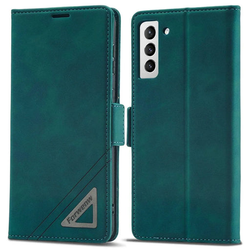 FORWENW F3-Series For Samsung Galaxy S22 5G Protective Case PU Leather Folio Flip Wallet Phone Cover with Stand - Cyan - 1
