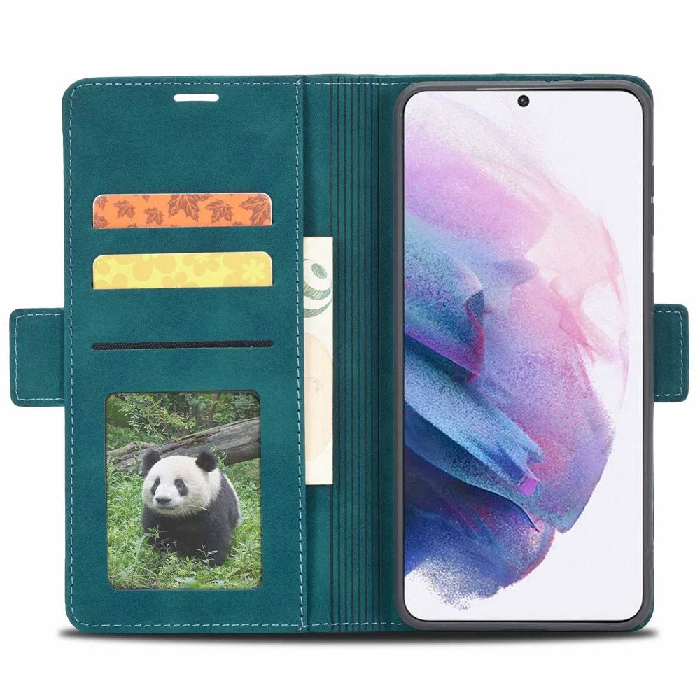 FORWENW F3-Series For Samsung Galaxy S22 5G Protective Case PU Leather Folio Flip Wallet Phone Cover with Stand - Cyan - 2