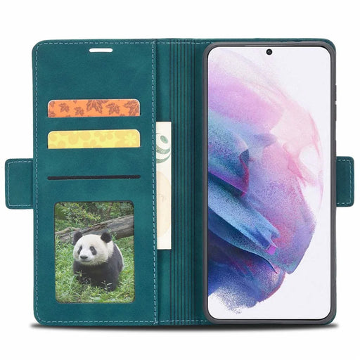 FORWENW F3-Series For Samsung Galaxy S22 5G Protective Case PU Leather Folio Flip Wallet Phone Cover with Stand - Cyan - 2