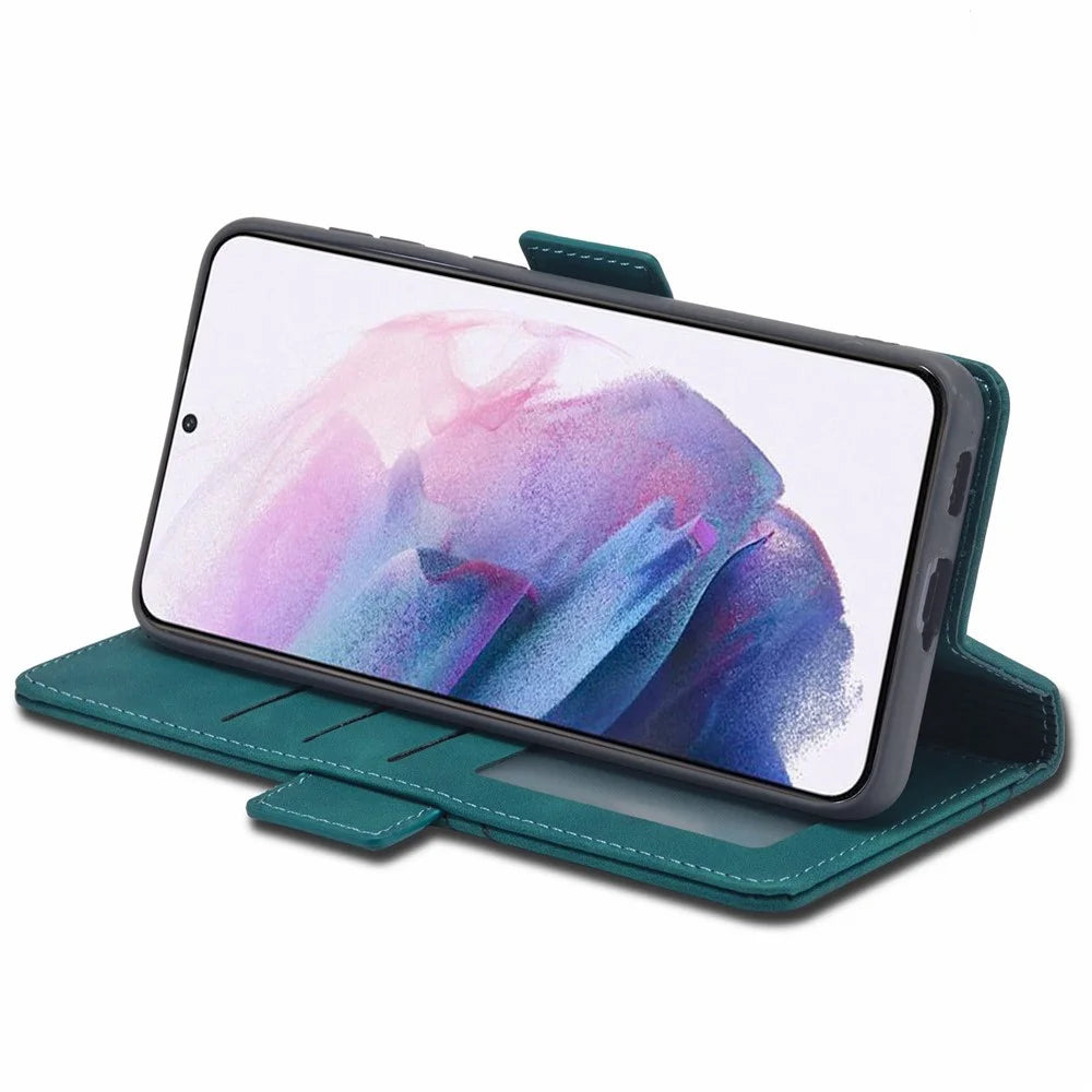FORWENW F3-Series For Samsung Galaxy S22 5G Protective Case PU Leather Folio Flip Wallet Phone Cover with Stand - Cyan - 3