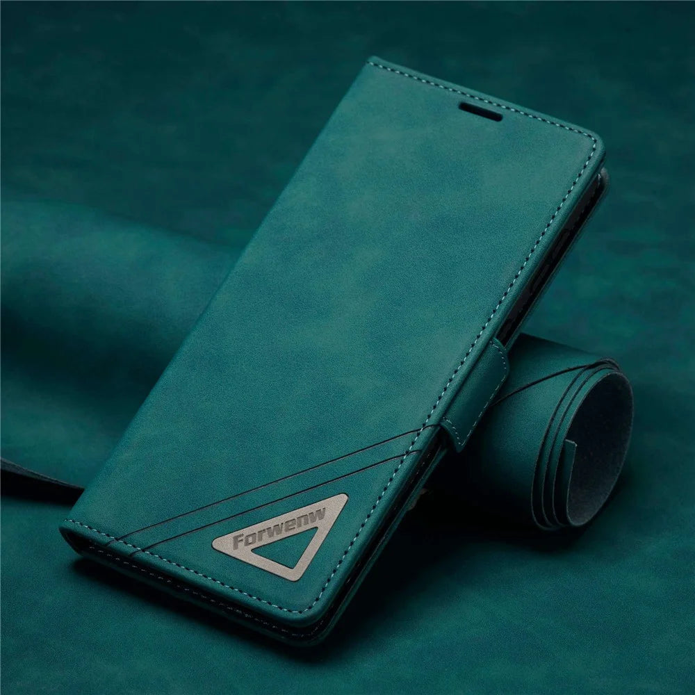 FORWENW F3-Series For Samsung Galaxy S22 5G Protective Case PU Leather Folio Flip Wallet Phone Cover with Stand - Cyan - 5