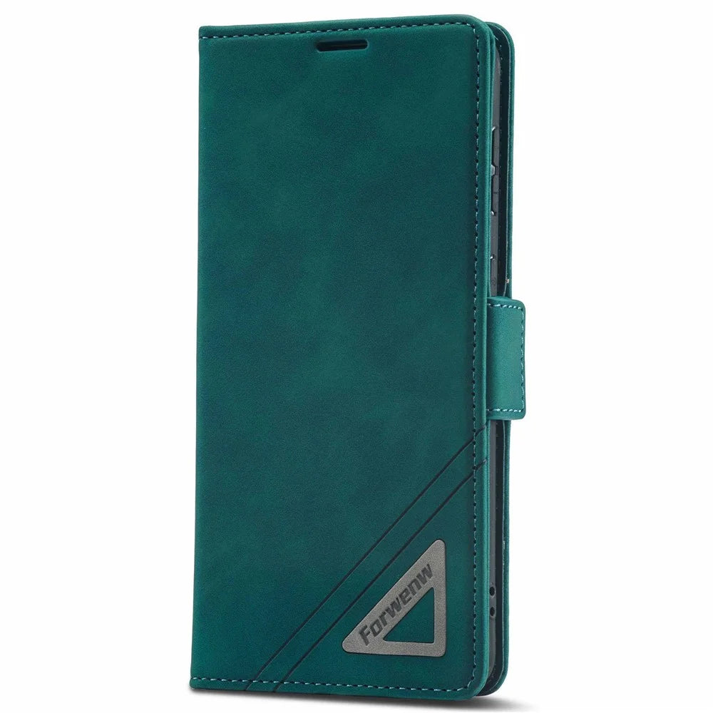 FORWENW F3-Series For Samsung Galaxy S22 5G Protective Case PU Leather Folio Flip Wallet Phone Cover with Stand - Cyan - 7
