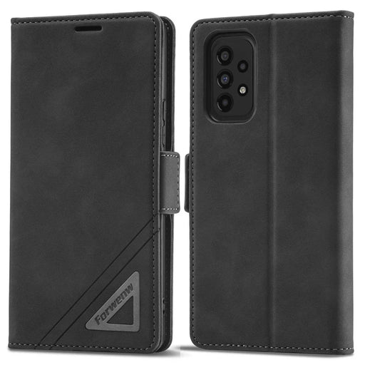 FORWENW F3-Series For Samsung Galaxy A73 5G Wear-resistant Wallet Case PU Leather Folio Flip Cell Phone Cover with Stand - Black - 1