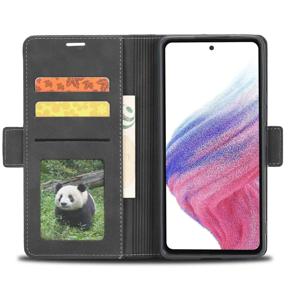 FORWENW F3-Series For Samsung Galaxy A73 5G Wear-resistant Wallet Case PU Leather Folio Flip Cell Phone Cover with Stand - Black - 2