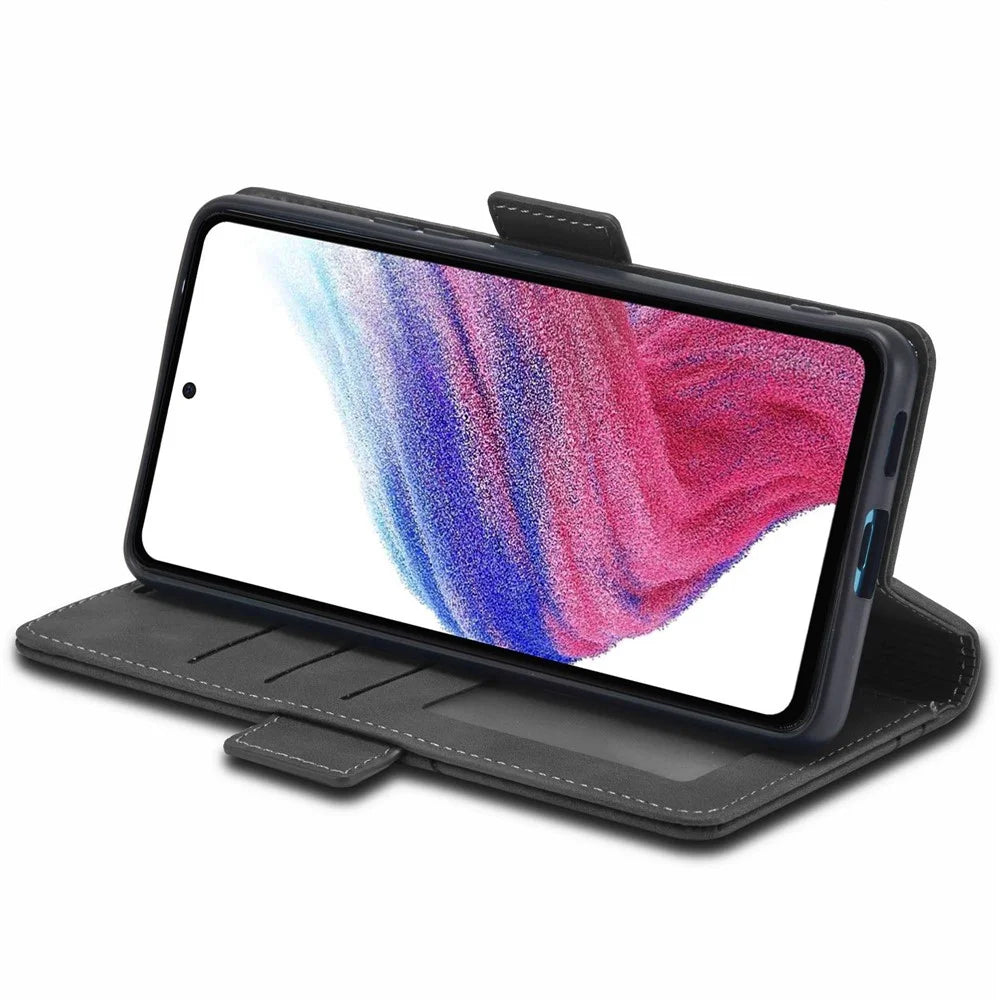 FORWENW F3-Series For Samsung Galaxy A73 5G Wear-resistant Wallet Case PU Leather Folio Flip Cell Phone Cover with Stand - Black - 3