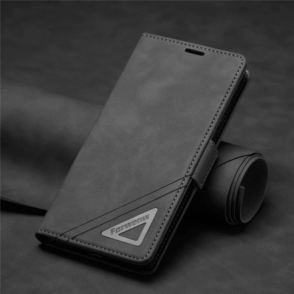 FORWENW F3-Series For Samsung Galaxy A73 5G Wear-resistant Wallet Case PU Leather Folio Flip Cell Phone Cover with Stand - Black - 5