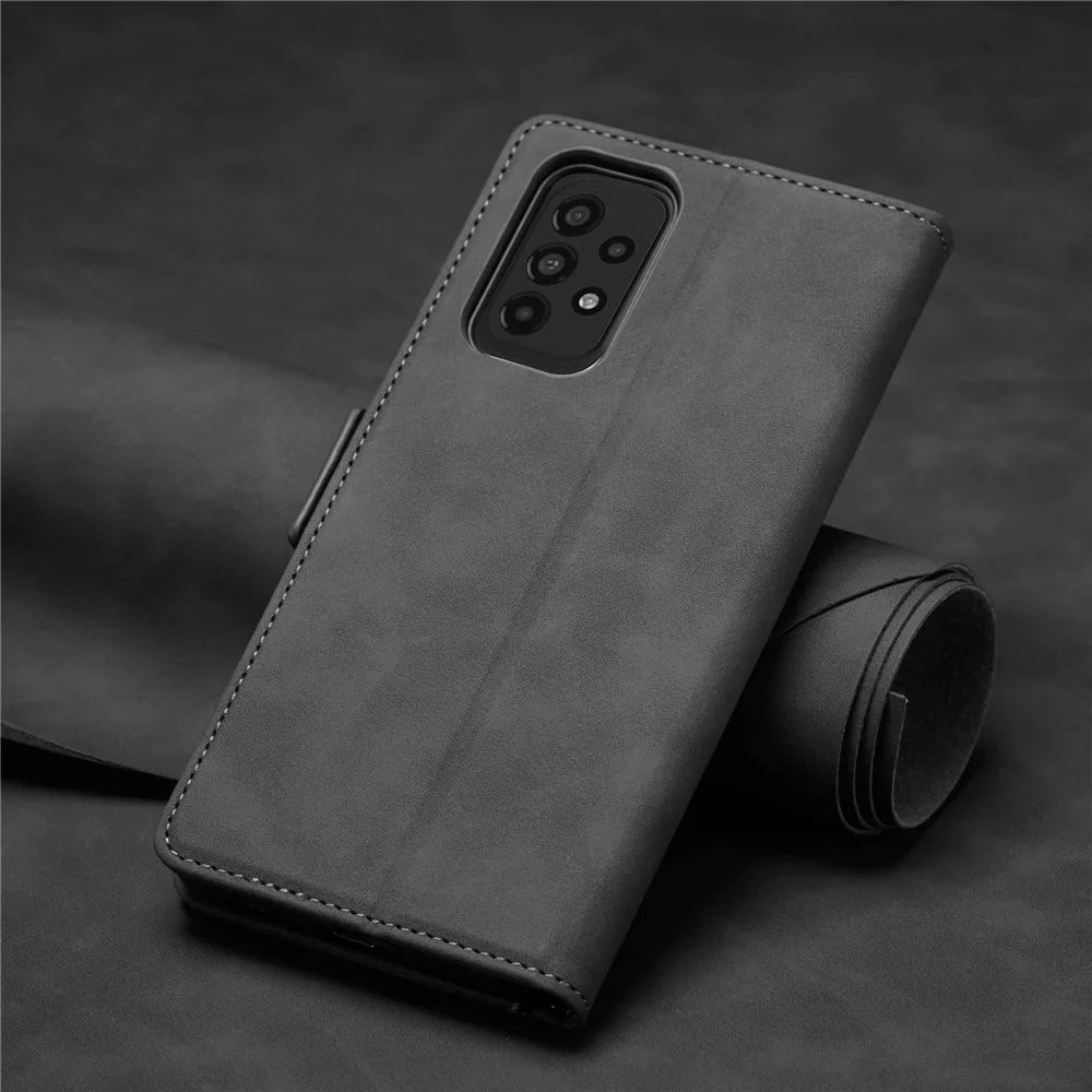 FORWENW F3-Series For Samsung Galaxy A73 5G Wear-resistant Wallet Case PU Leather Folio Flip Cell Phone Cover with Stand - Black - 6