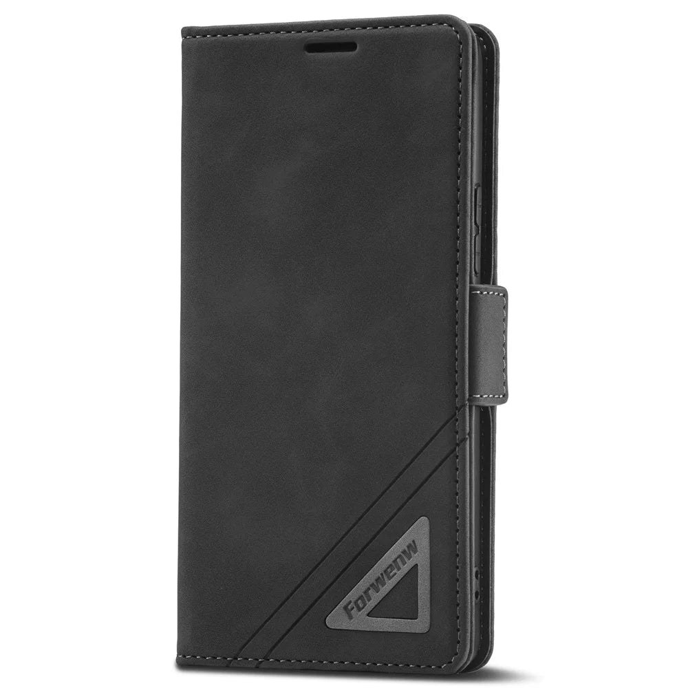 FORWENW F3-Series For Samsung Galaxy A73 5G Wear-resistant Wallet Case PU Leather Folio Flip Cell Phone Cover with Stand - Black - 7