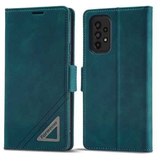 FORWENW F3-Series For Samsung Galaxy A33 5G Scratch-resistant Wallet Style Case PU Leather Flip Protective Phone Shell with Stand - Cyan - 1