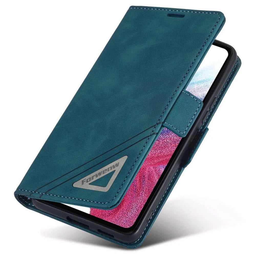 FORWENW F3-Series For Samsung Galaxy A33 5G Scratch-resistant Wallet Style Case PU Leather Flip Protective Phone Shell with Stand - Cyan - 4