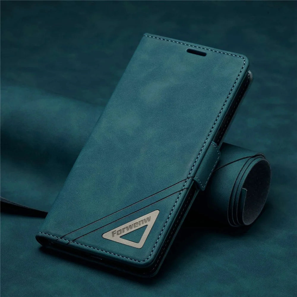 FORWENW F3-Series For Samsung Galaxy A33 5G Scratch-resistant Wallet Style Case PU Leather Flip Protective Phone Shell with Stand - Cyan - 5