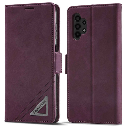 FORWENW F3-Series For Samsung Galaxy A13 4G / 5G / A04s 4G (164.7mm) Full Protection PU Leather Phone Cover Folio Flip Wallet Stand Case - Wine Red - 1