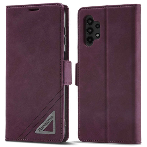 FORWENW F3-Series For Samsung Galaxy A13 4G / 5G / A04s 4G (164.7mm) Full Protection PU Leather Phone Cover Folio Flip Wallet Stand Case - Wine Red - 1
