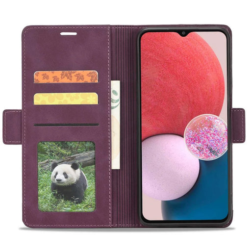 FORWENW F3-Series For Samsung Galaxy A13 4G / 5G / A04s 4G (164.7mm) Full Protection PU Leather Phone Cover Folio Flip Wallet Stand Case - Wine Red - 2