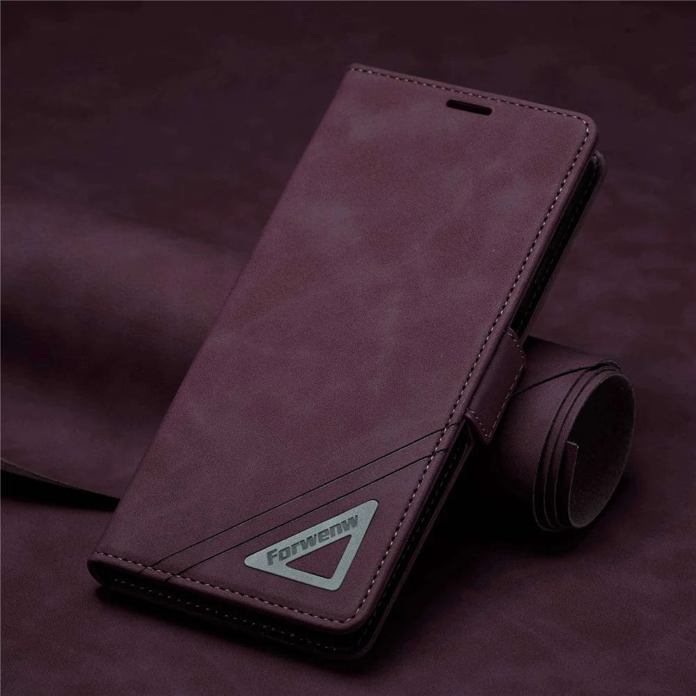 FORWENW F3-Series For Samsung Galaxy A13 4G / 5G / A04s 4G (164.7mm) Full Protection PU Leather Phone Cover Folio Flip Wallet Stand Case - Wine Red - 5